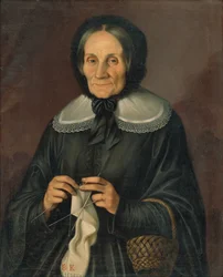 Portret van mevrouw Kubíniová bij het breien